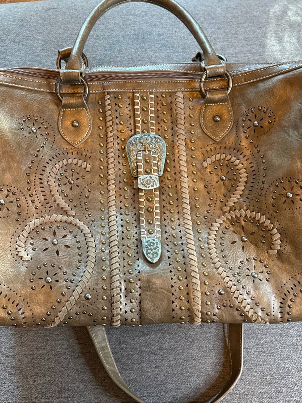 Montana West Southwestern Buckle Duffel Bag Faux Leather Weekender Travel
